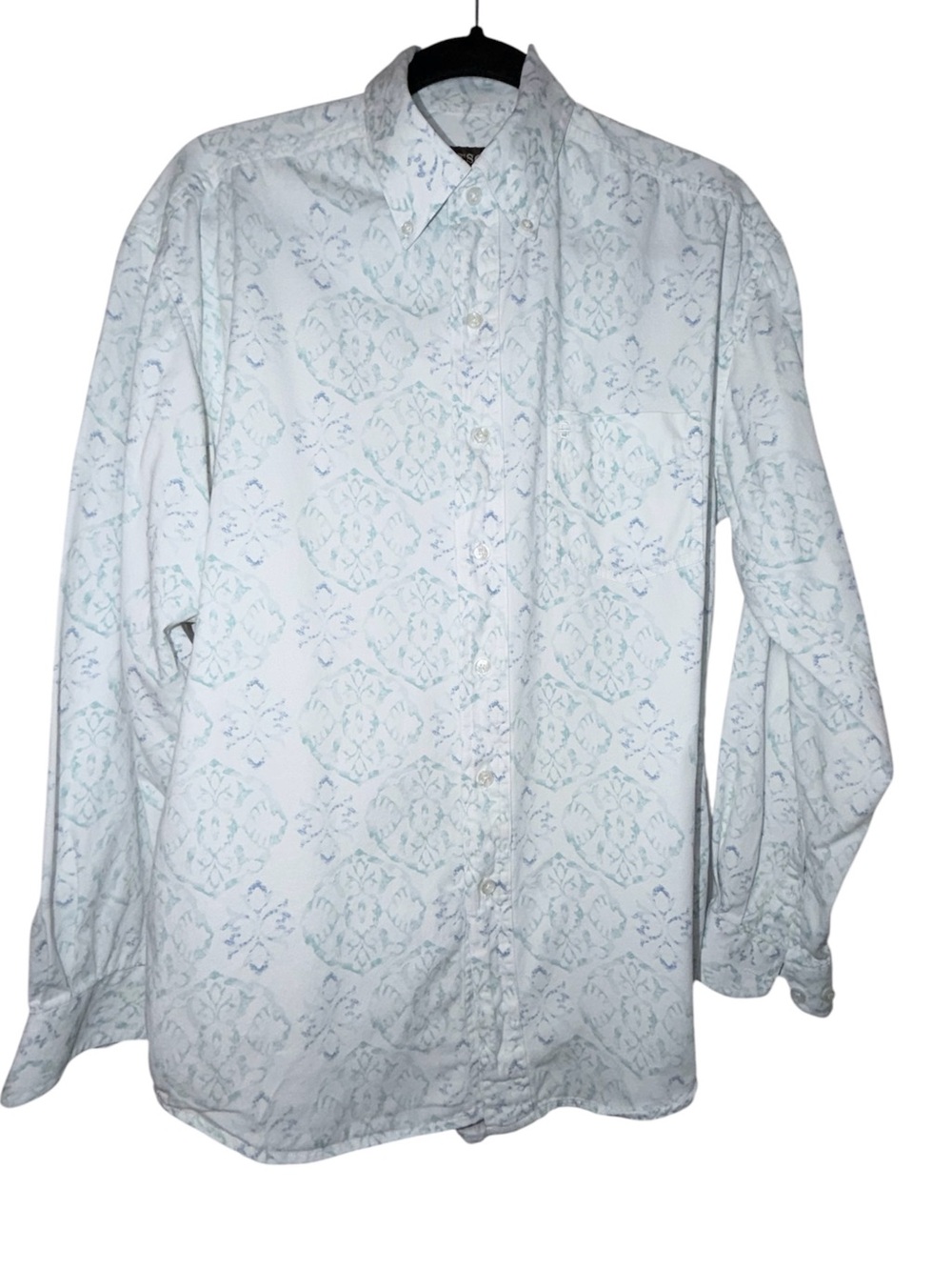 Stetson Light Blue White Patterned Men's Button-Up Shirt Medium